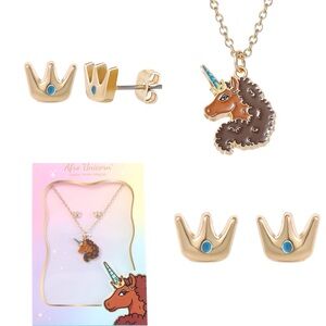 Afro Unicorn Necklace and earrings new